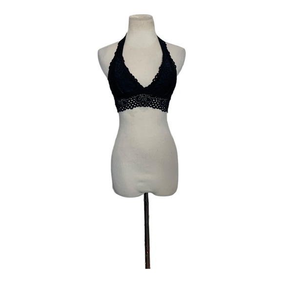 Black halter neck padded lace bralette size small - Picture 1 of 8